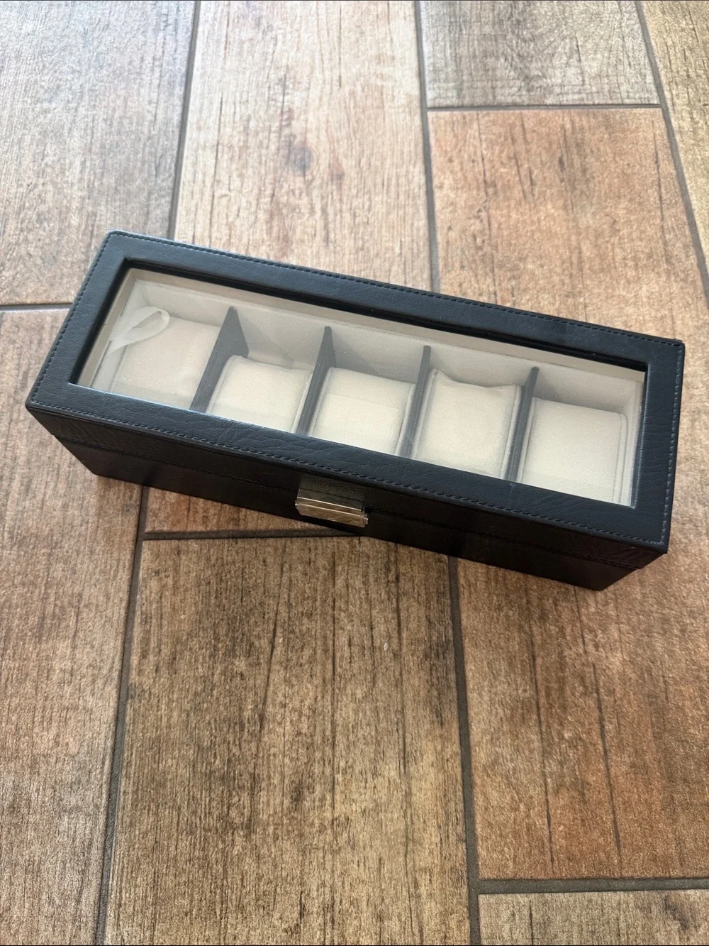Black Faux Leather 6-Slot Watch Box Watch Holder Case